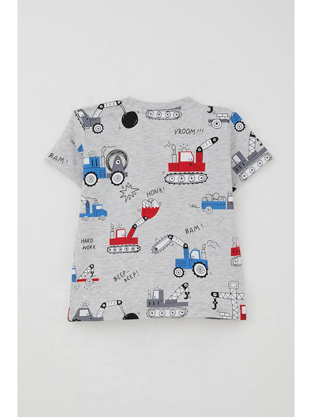 Erkek Çocuk Şortlu Takım Eğlenceli İş Makineleri Desenli Açık Gri Melanj (1.5-5 Yaş)-3