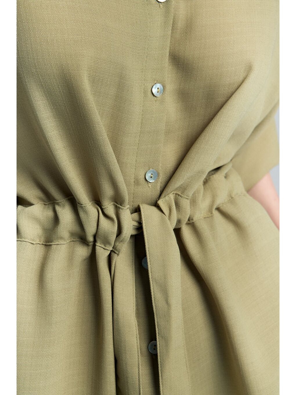 Beli Bağlamalı Kimono Gömlek - Haki-6