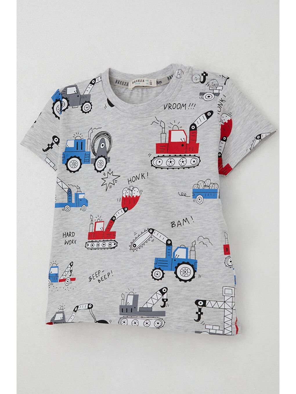 Erkek Çocuk Şortlu Takım Eğlenceli İş Makineleri Desenli Açık Gri Melanj (1.5-5 Yaş)-5