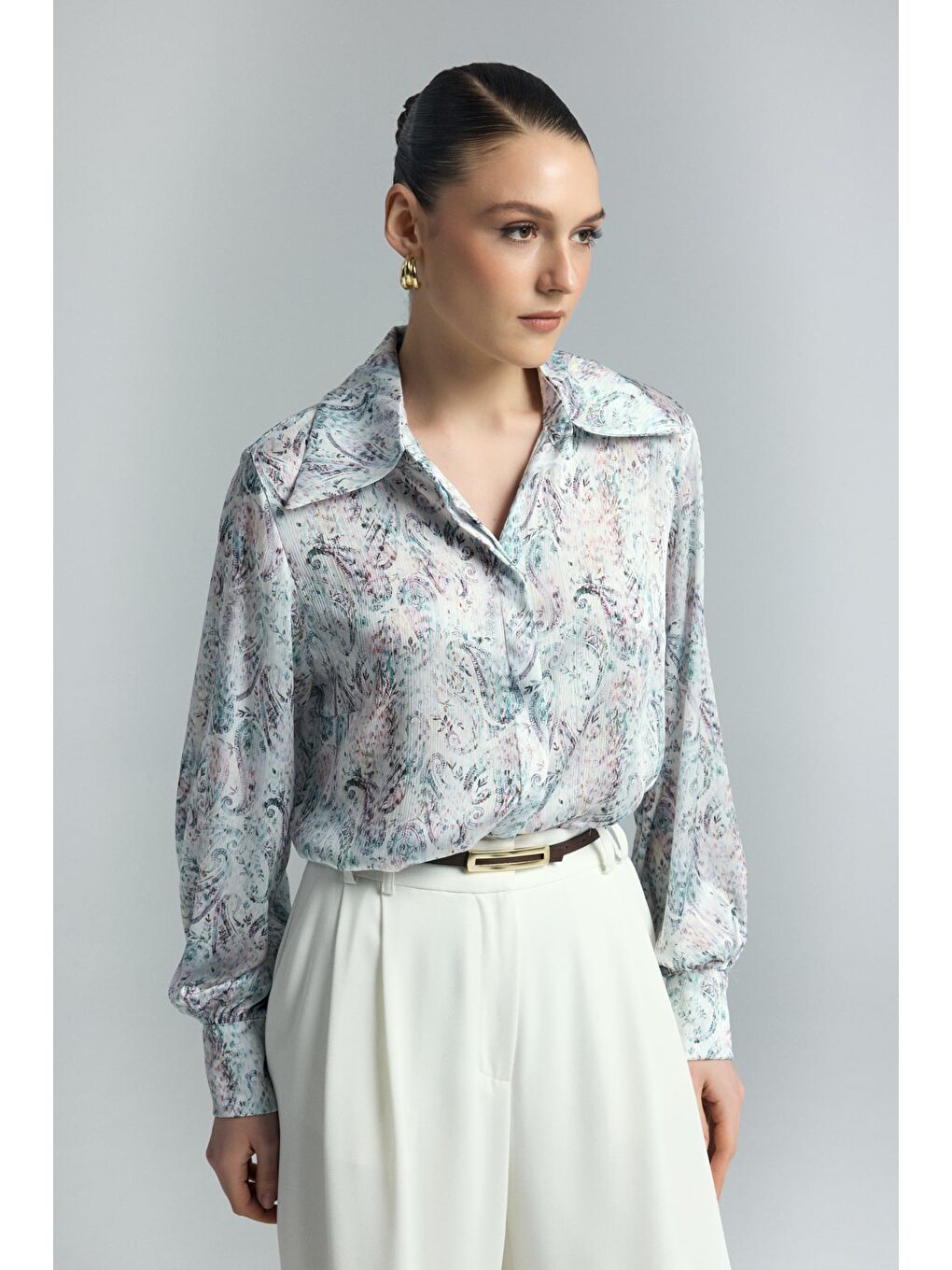 Şal Desen Gömlek - Mavi