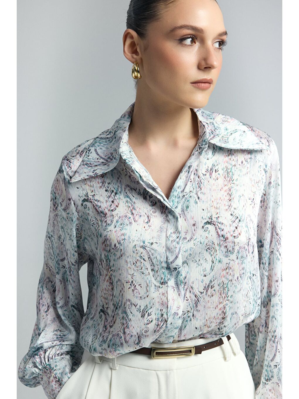 Şal Desen Gömlek - Mavi-1