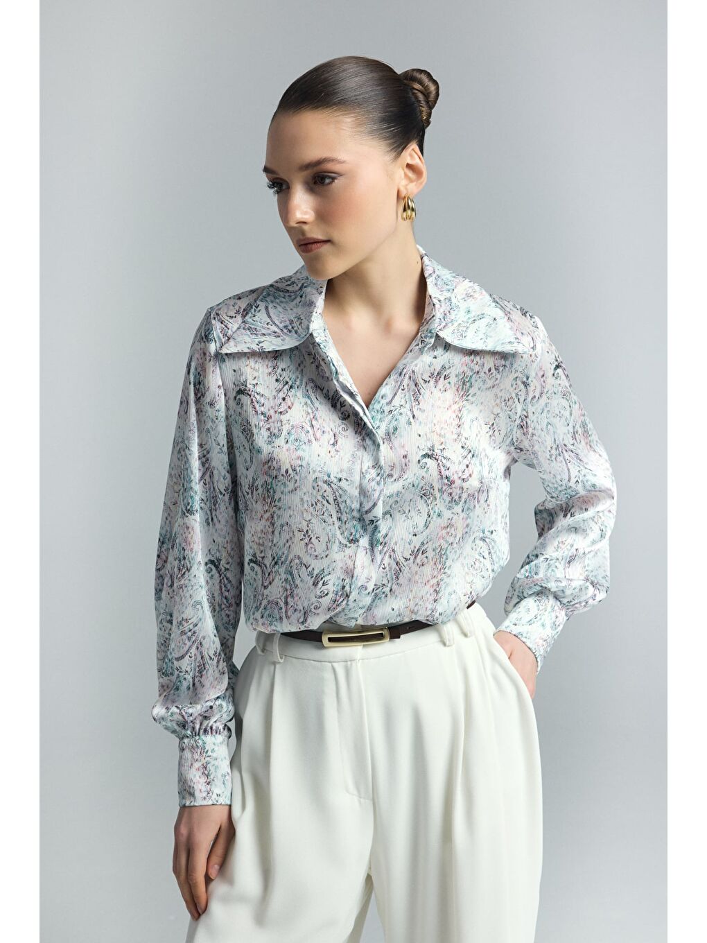 Şal Desen Gömlek - Mavi-2