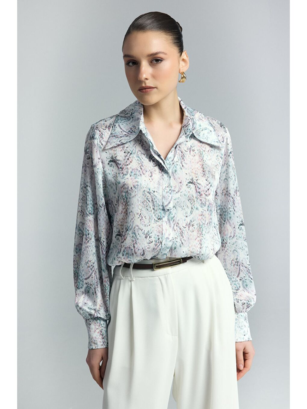 Şal Desen Gömlek - Mavi-3