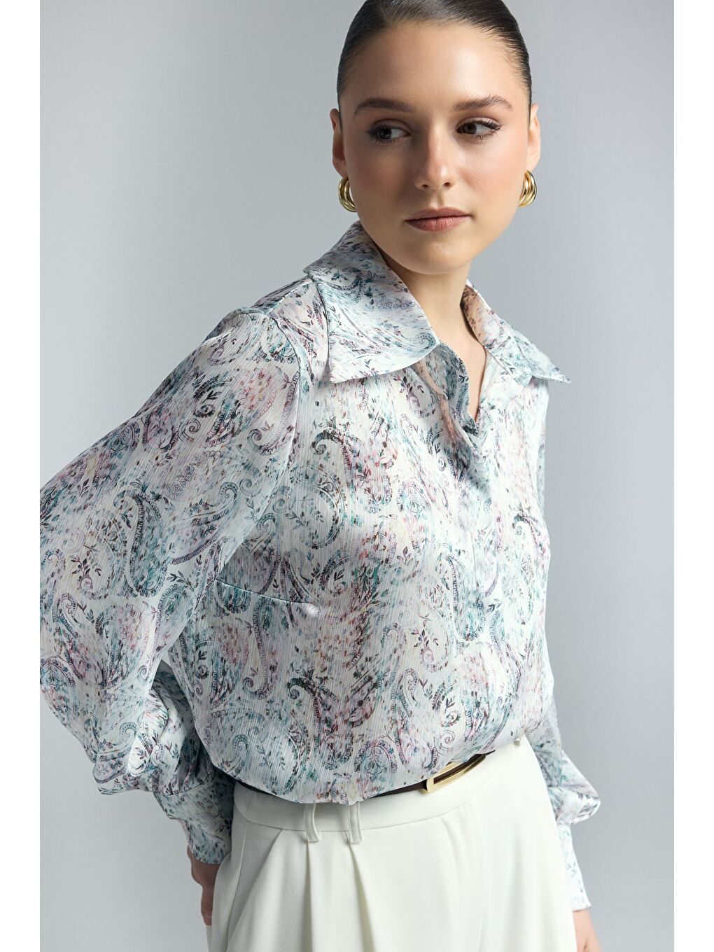 Şal Desen Gömlek - Mavi-4