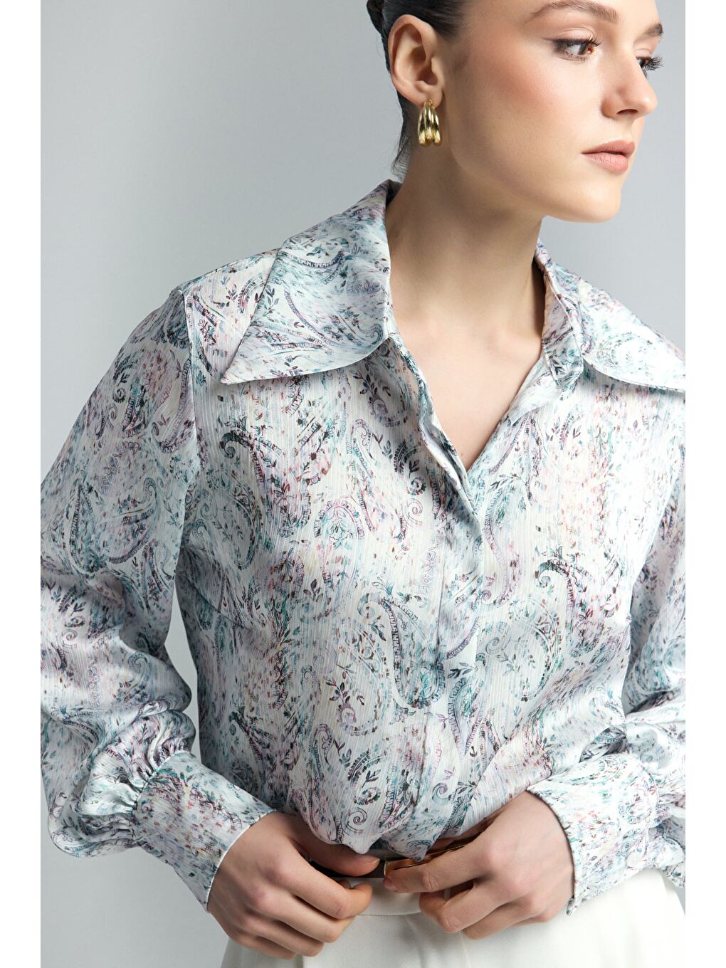 Şal Desen Gömlek - Mavi-5