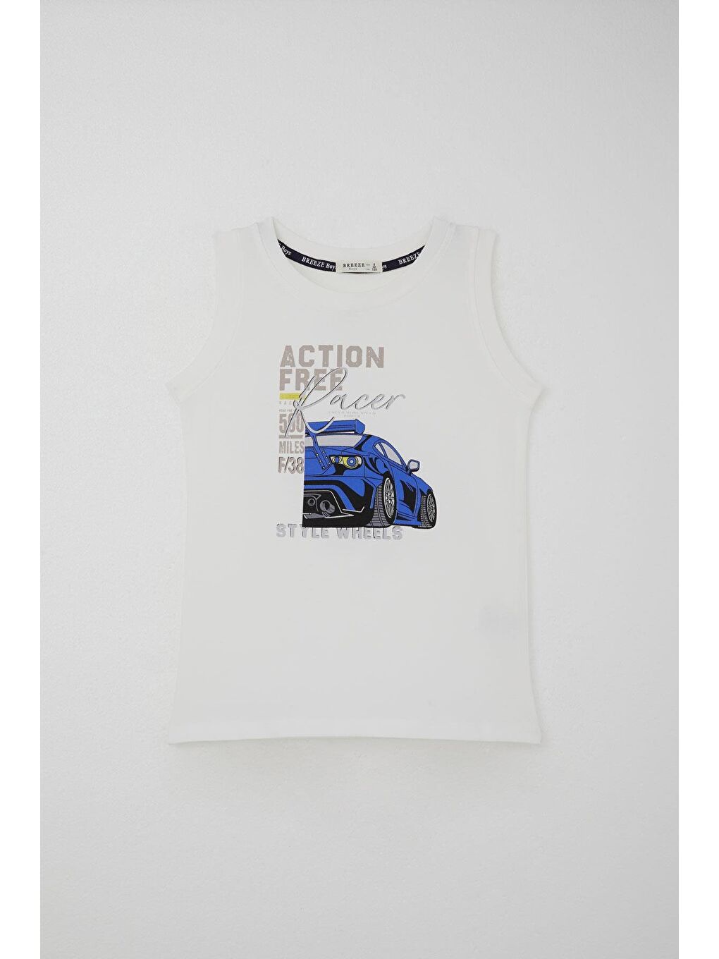 Erkek Çocuk Şortlu Takım Sıfır Kollu Yarış Pistinin Kahramanı Araba Baskılı Beyaz (5-10 Yaş)-1
