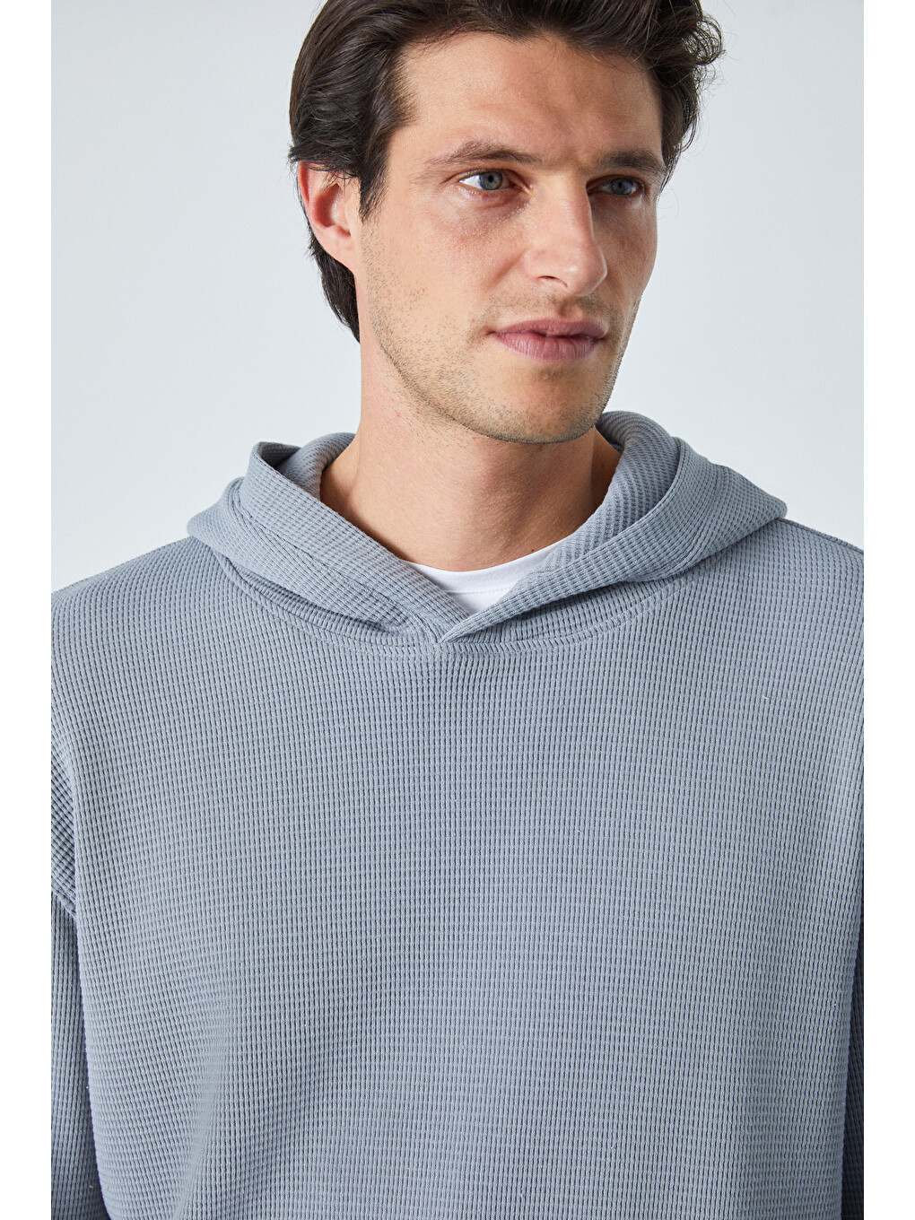 Sustaıny Erkek Oversize Kapüşonlu Uzun Kollu Gri Sweatshirt-4