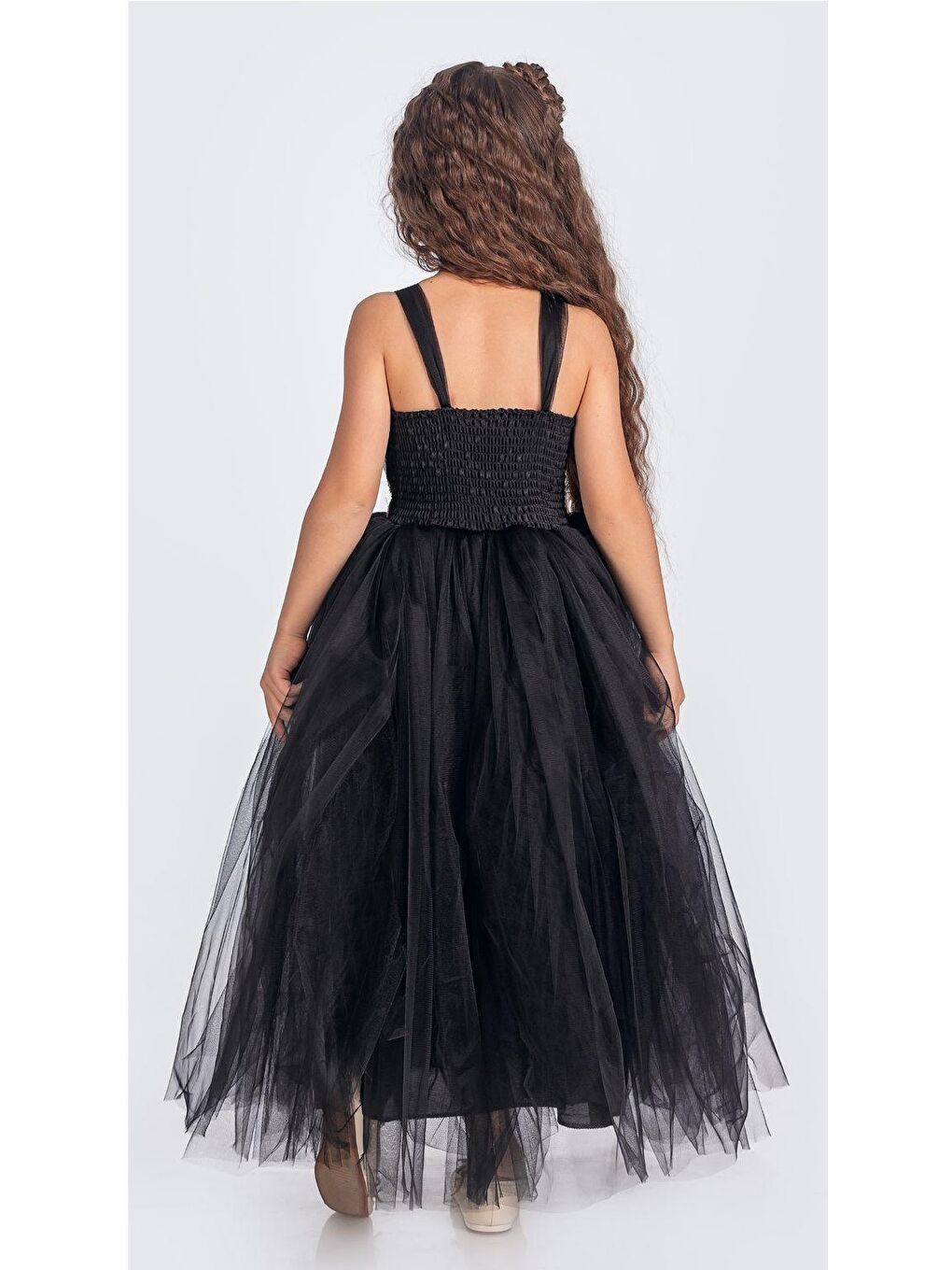 Siyah Sırt Gipeli Tütü Etek Kız Çocuk Saten Parti Abiye Elbise MNK0340-1