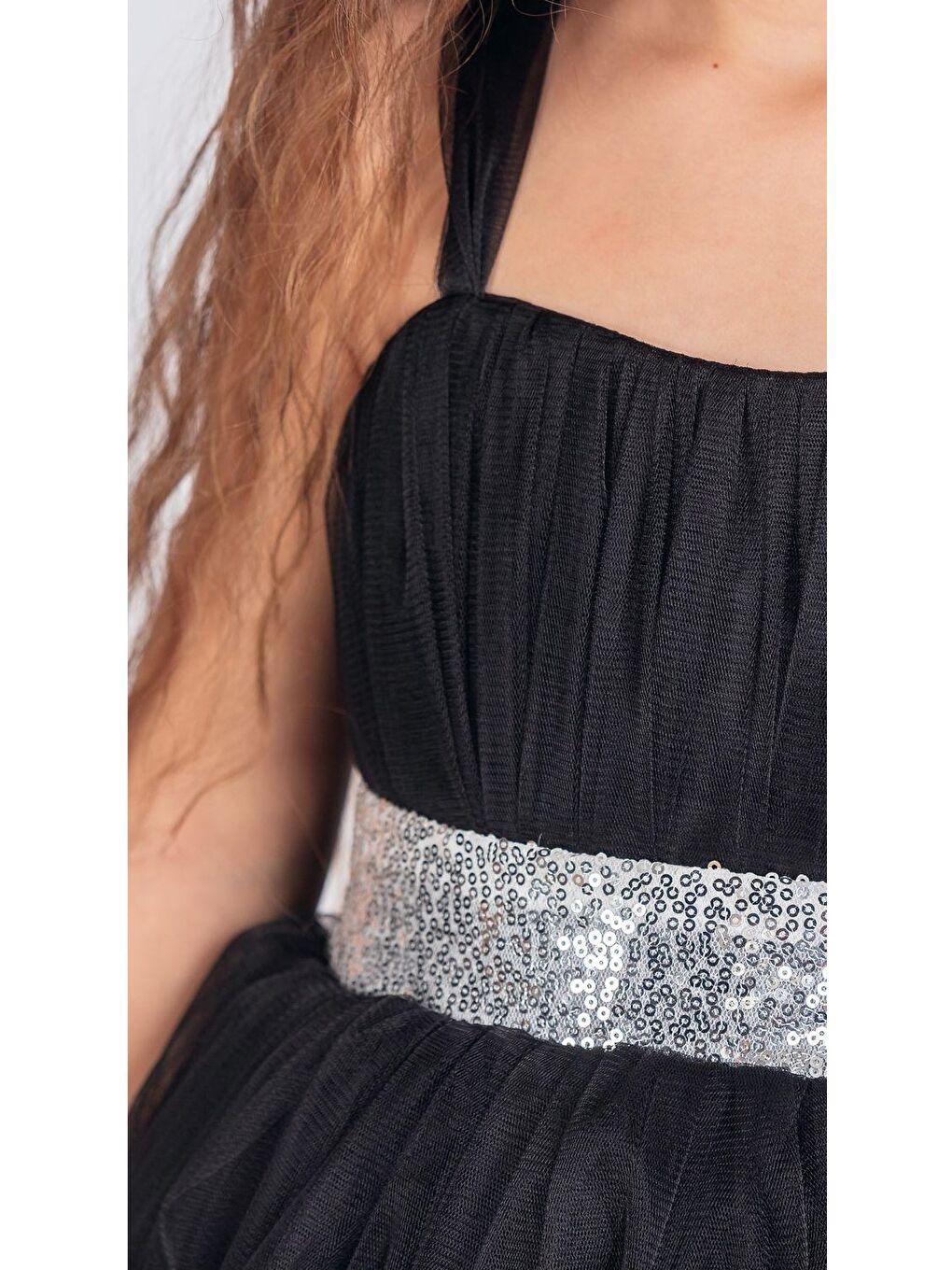 Siyah Sırt Gipeli Tütü Etek Kız Çocuk Saten Parti Abiye Elbise MNK0340-2