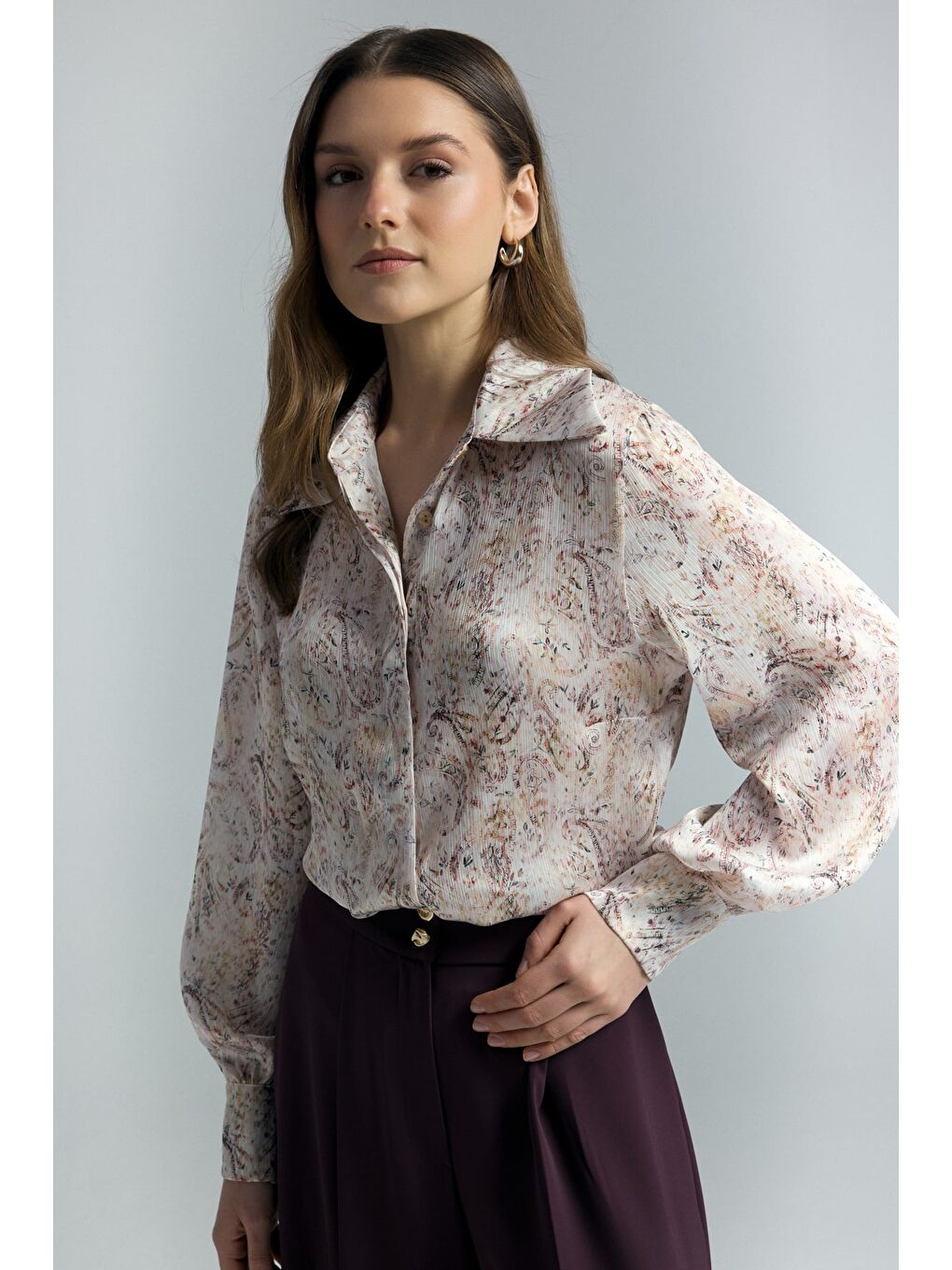 Şal Desen Gömlek - Bej-1