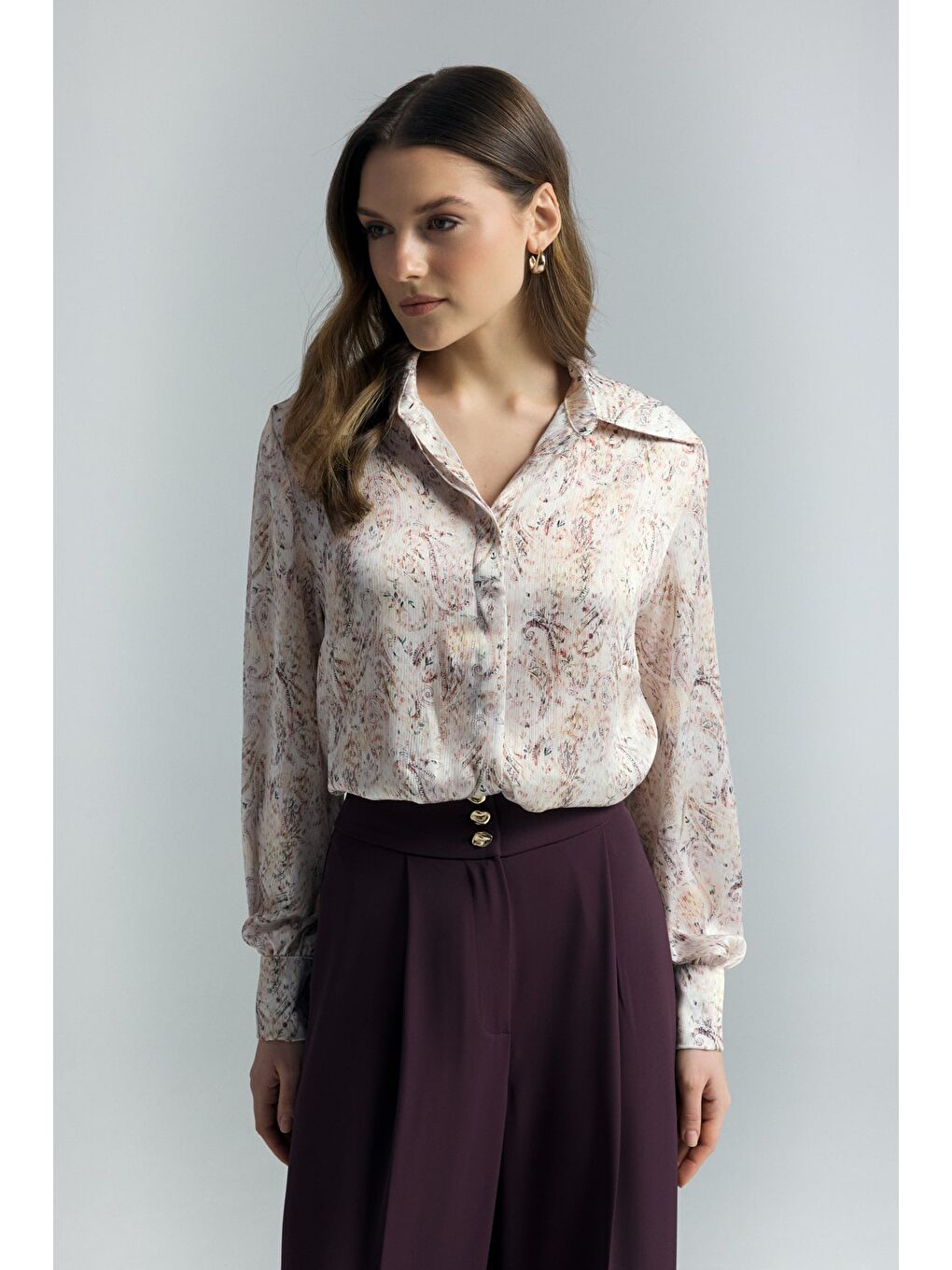 Şal Desen Gömlek - Bej-2