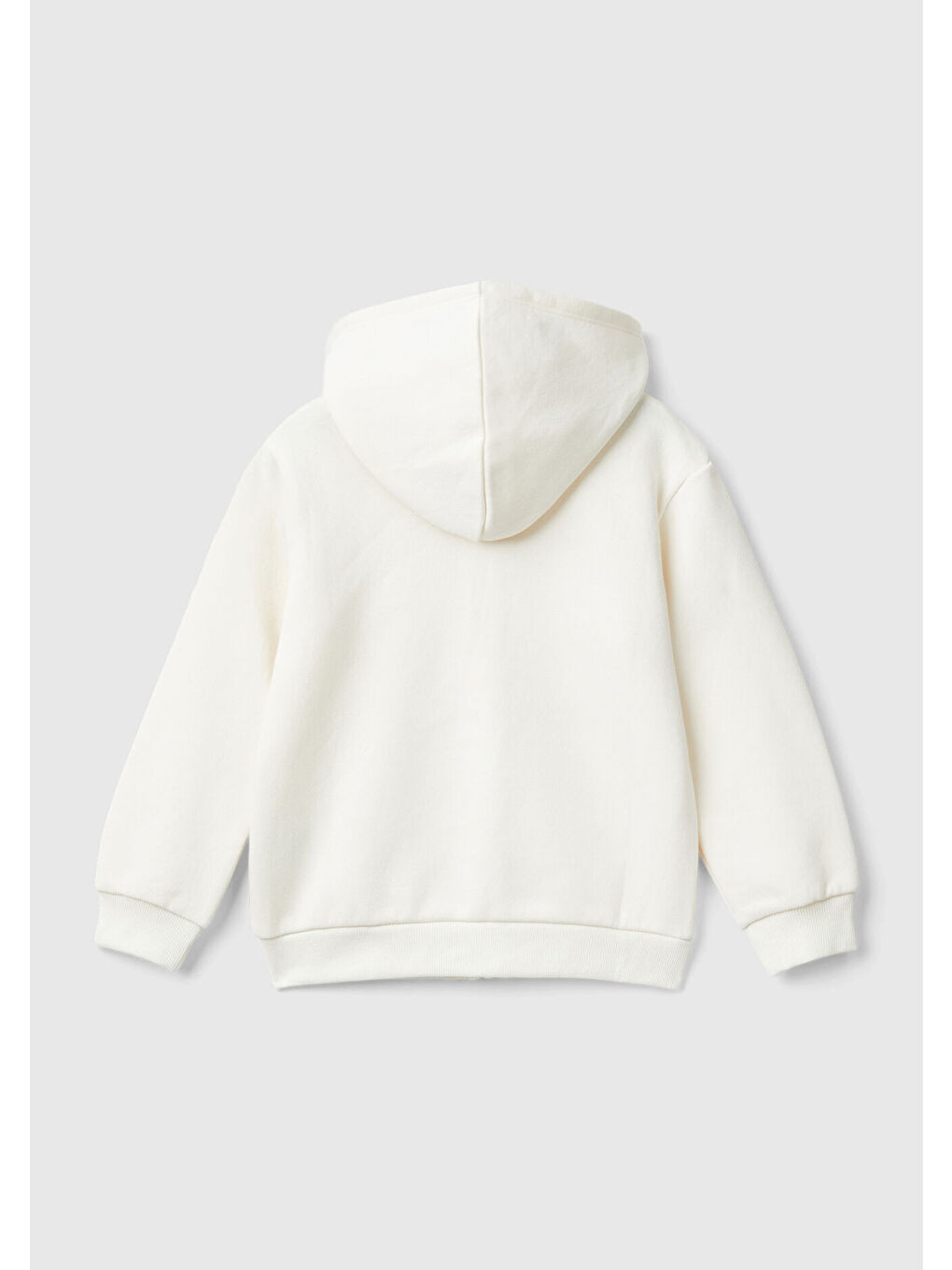 United Colors Of Benetton Kız Çocuk Ekru Pamuk Karışımlı Fermuarlı Kapüşonlu Logolu Sweatshirt - 1