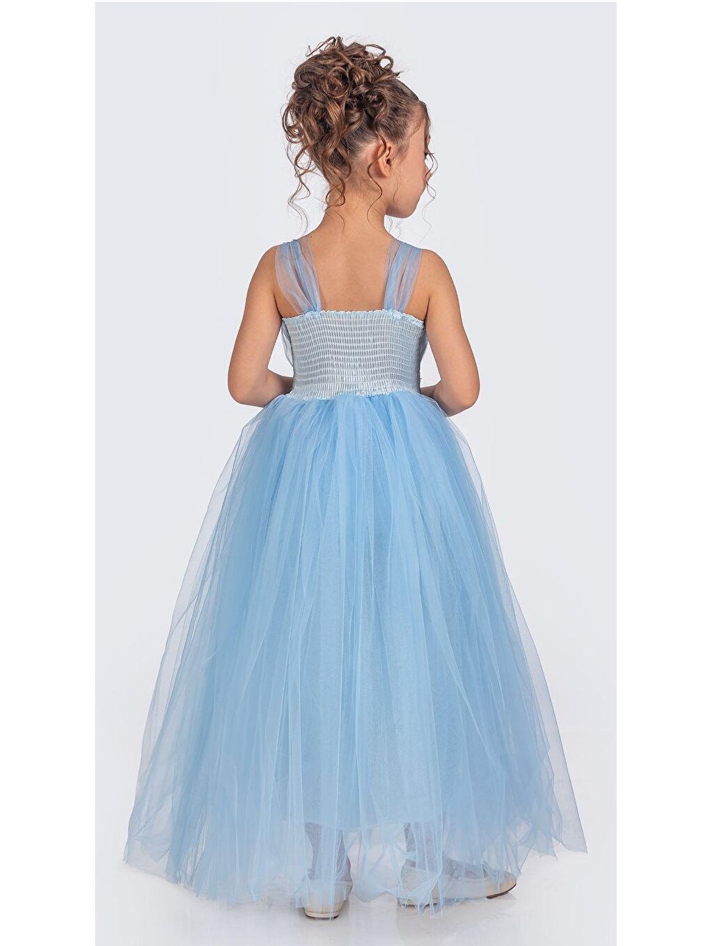 Turkuaz Sırt Gipeli Tütü Etek Kız Çocuk Saten Parti Abiye Elbise MNK0340-1