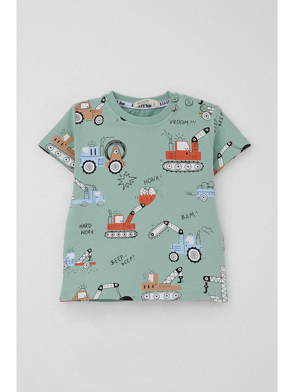 Turkuaz Erkek Çocuk Şortlu Takım Eğlenceli İş Makineleri Desenli Su Yeşili (1.5-5 Yaş)-1