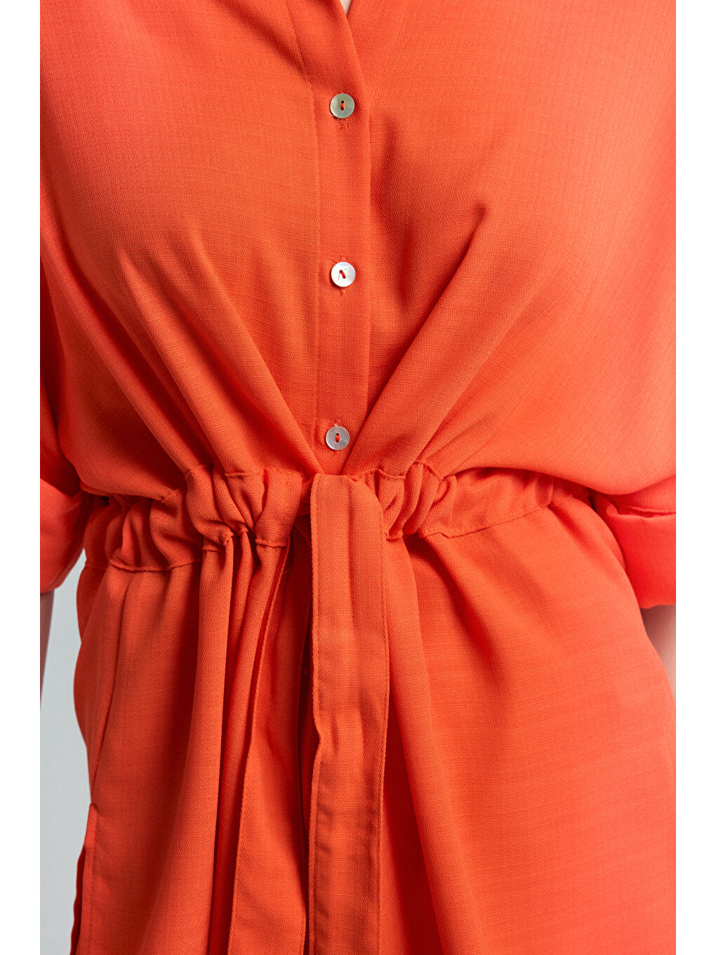 Turuncu Beli Bağlamalı Kimono Gömlek - Oranj-5
