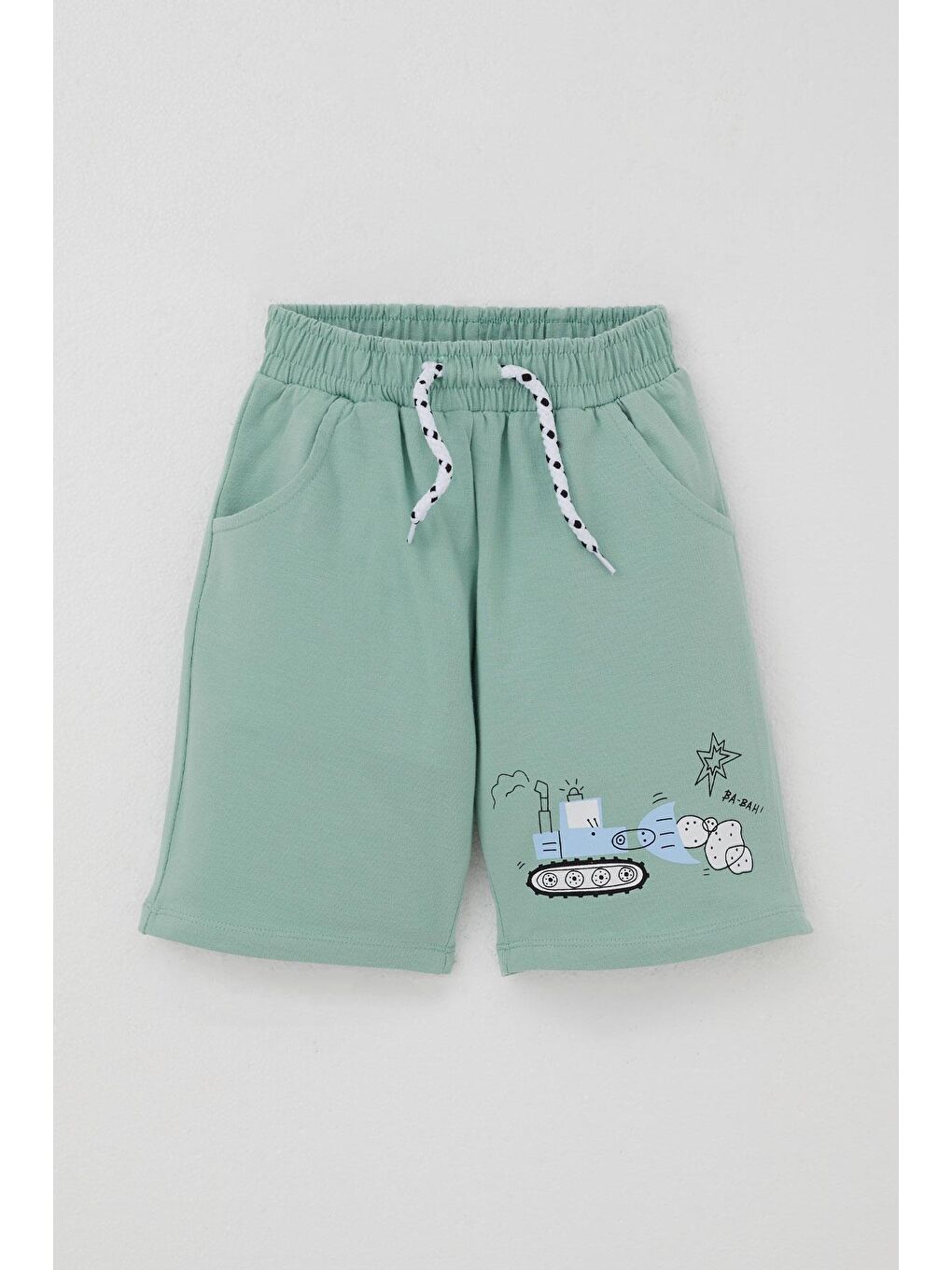 Turkuaz Erkek Çocuk Şortlu Takım Eğlenceli İş Makineleri Desenli Su Yeşili (1.5-5 Yaş)-2