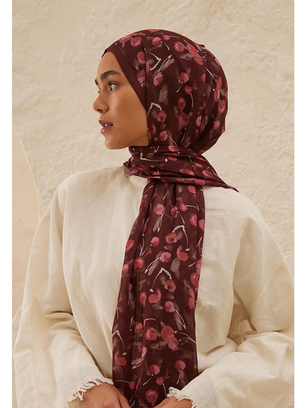 Cherry Desen Rami Şal Bordo-2