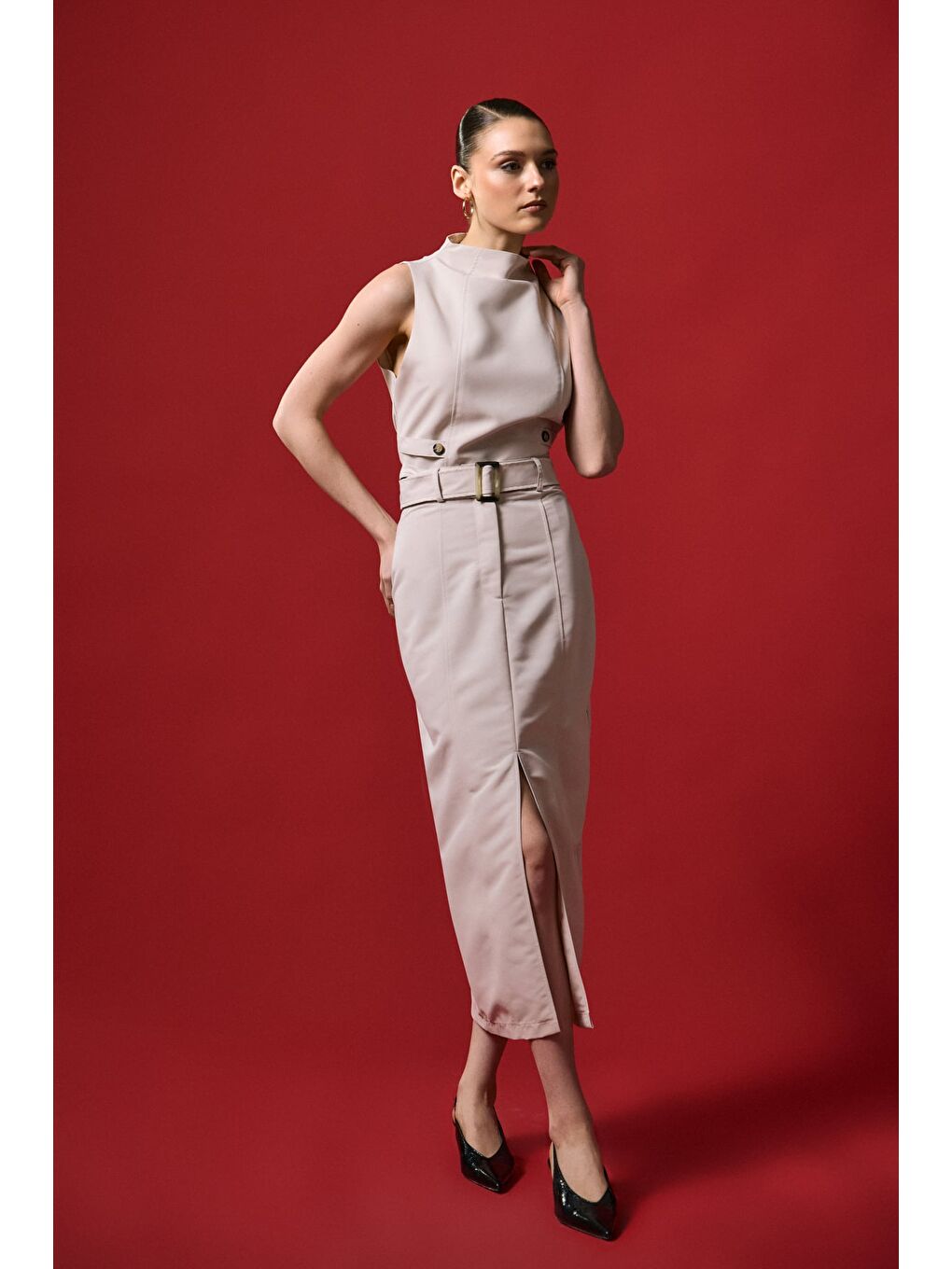 Jessi Yırtmaçlı Etek - Bej