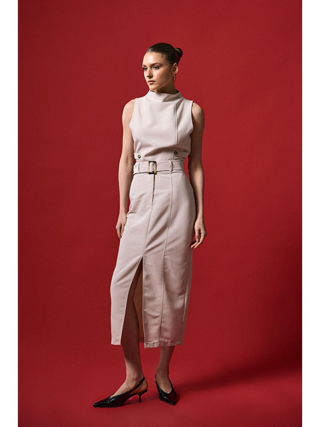 Jessi Yırtmaçlı Etek - Bej-1