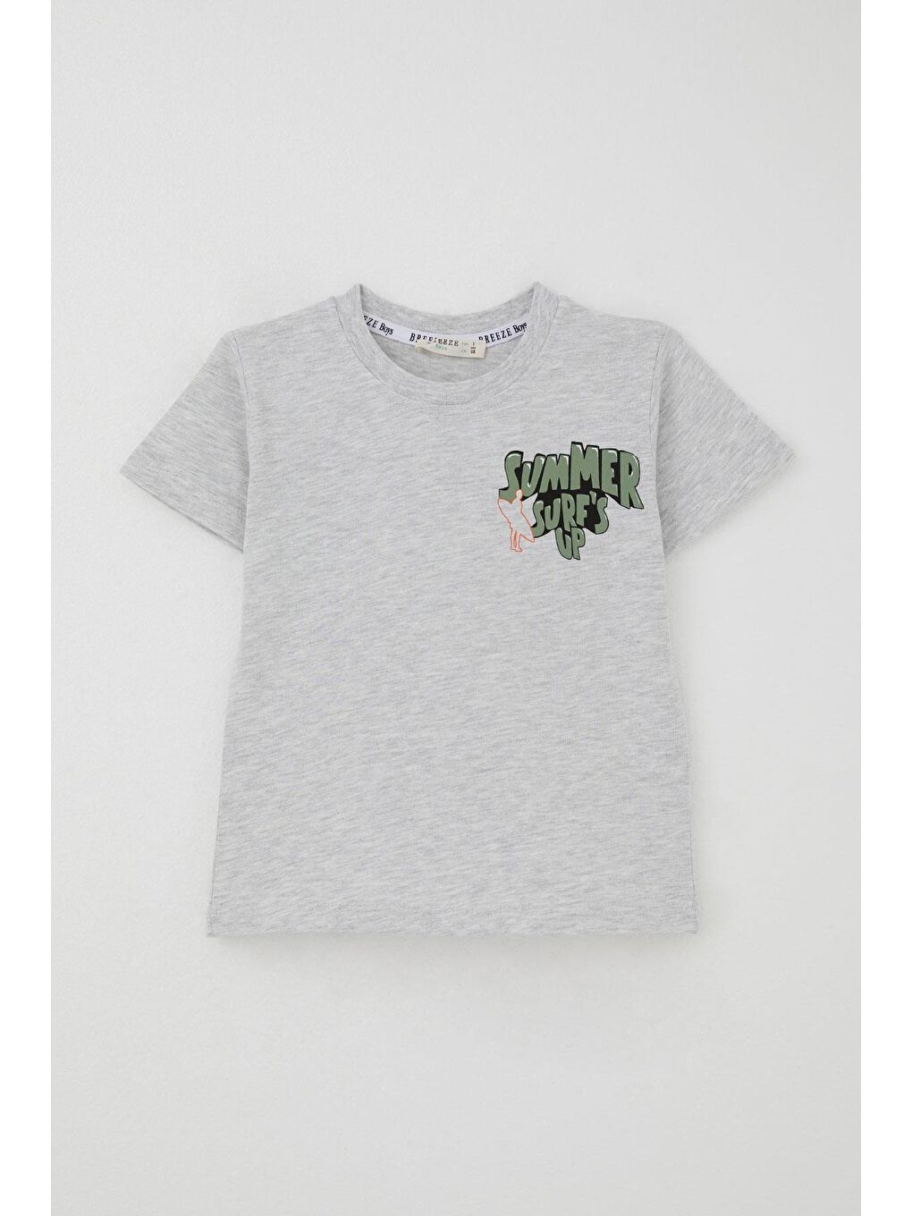 Erkek Çocuk Şortlu Takım Yaz Temalı Sörf Macerası Açık Gri Melanj (3-8 Yaş)-1