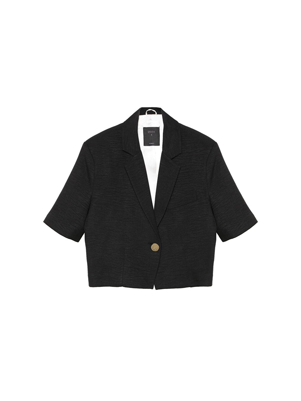 QUZU Vatkalı Crop Blazer Ceket Siyah