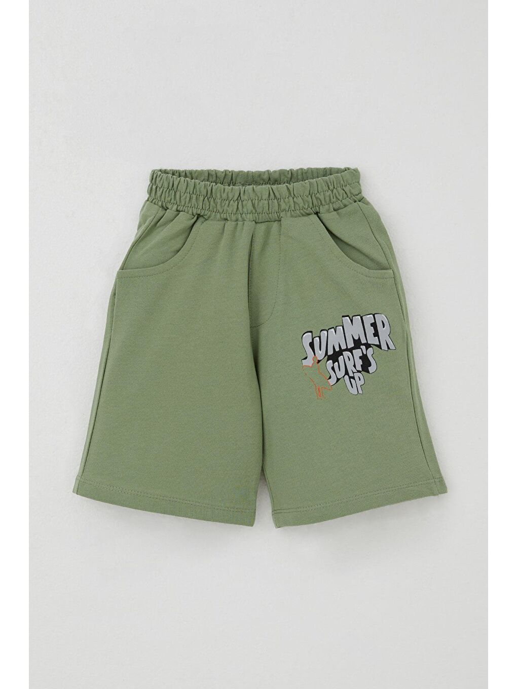Erkek Çocuk Şortlu Takım Yaz Temalı Sörf Macerası Açık Gri Melanj (3-8 Yaş)-2