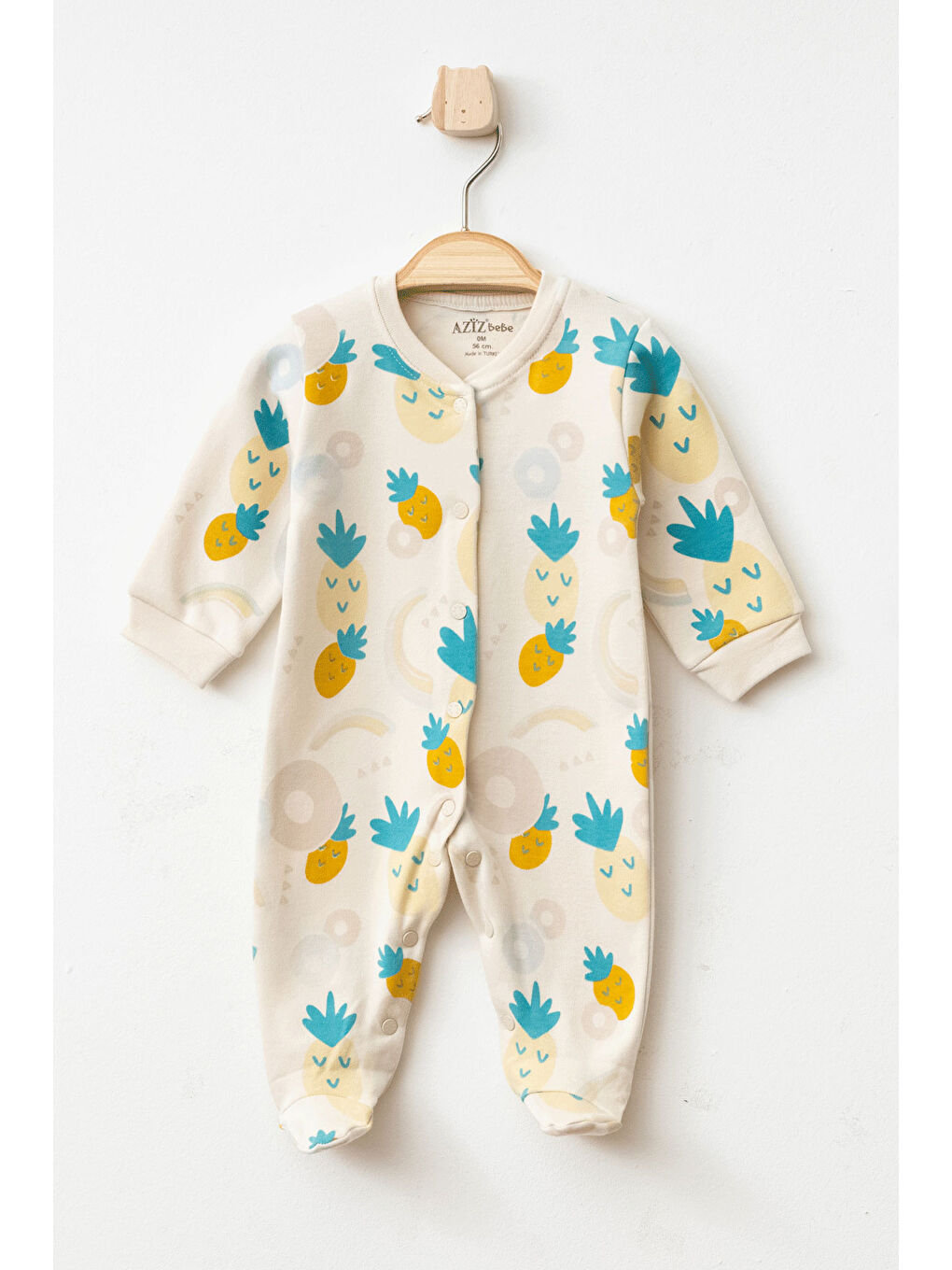 Sarı Kız Bebek Çıtçıtlı Ananas Desenli Patikli Tulum 0 Ay - 3 Ay