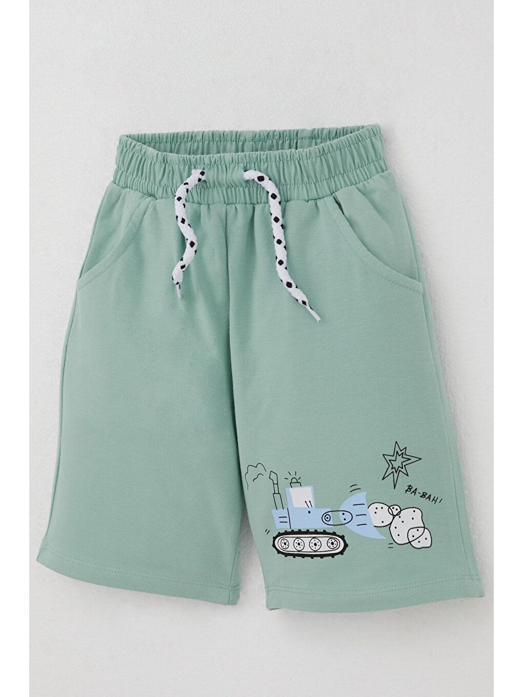 Turkuaz Erkek Çocuk Şortlu Takım Eğlenceli İş Makineleri Desenli Su Yeşili (1.5-5 Yaş)-6