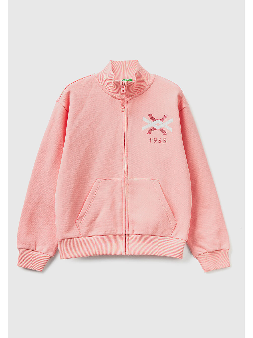 Kız Çocuk Pembe Slogan Baskılı Dik Yaka Sweatshirt