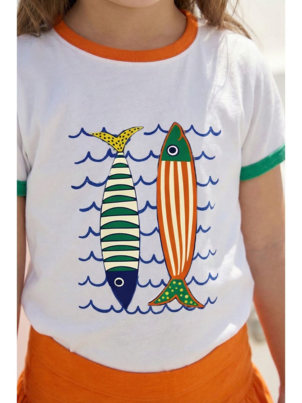 Kız Çocuk Baskılı T-Shirt Ve Etek Takım  - Turuncu-2