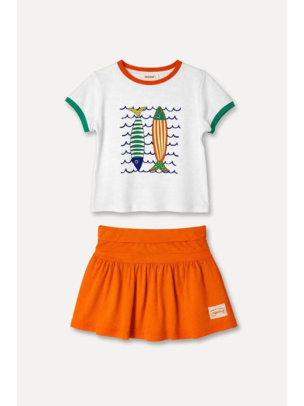Kız Çocuk Baskılı T-Shirt Ve Etek Takım  - Turuncu-3