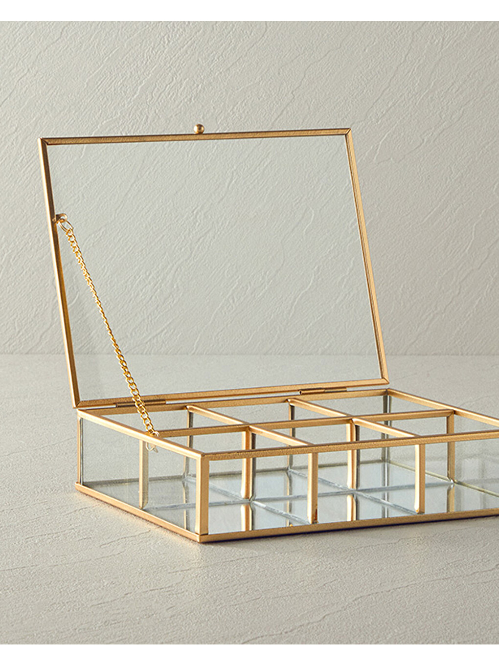 Sarı Glossy Cam Bölmeli Takı Kutusu 20x15,5x5 Cm Gold-4