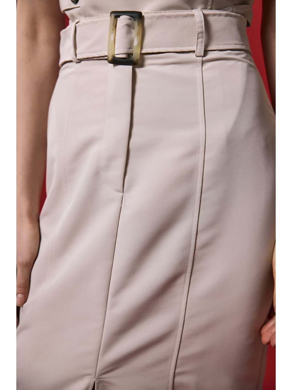 Jessi Yırtmaçlı Etek - Bej-6