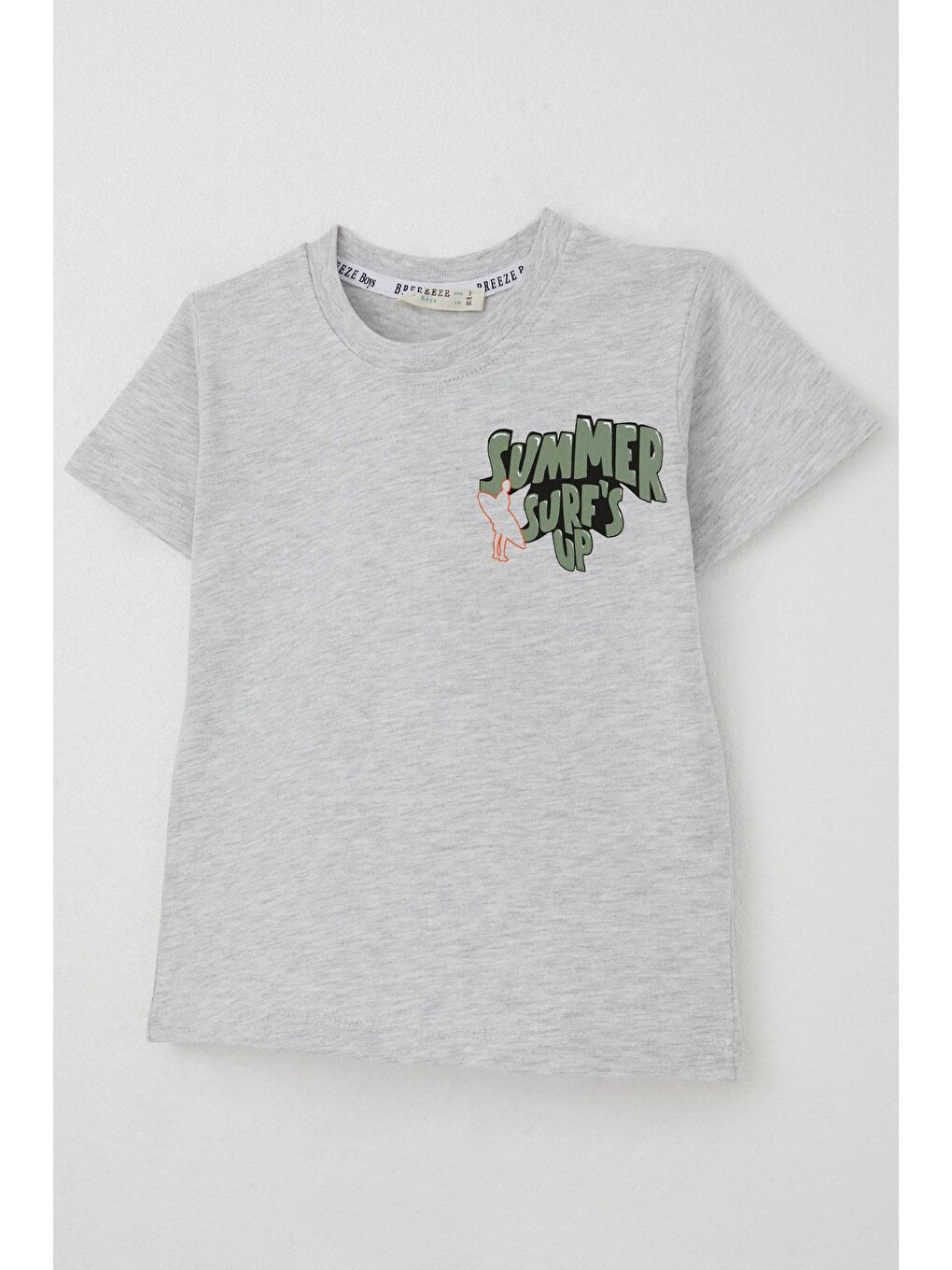 Erkek Çocuk Şortlu Takım Yaz Temalı Sörf Macerası Açık Gri Melanj (3-8 Yaş)-5