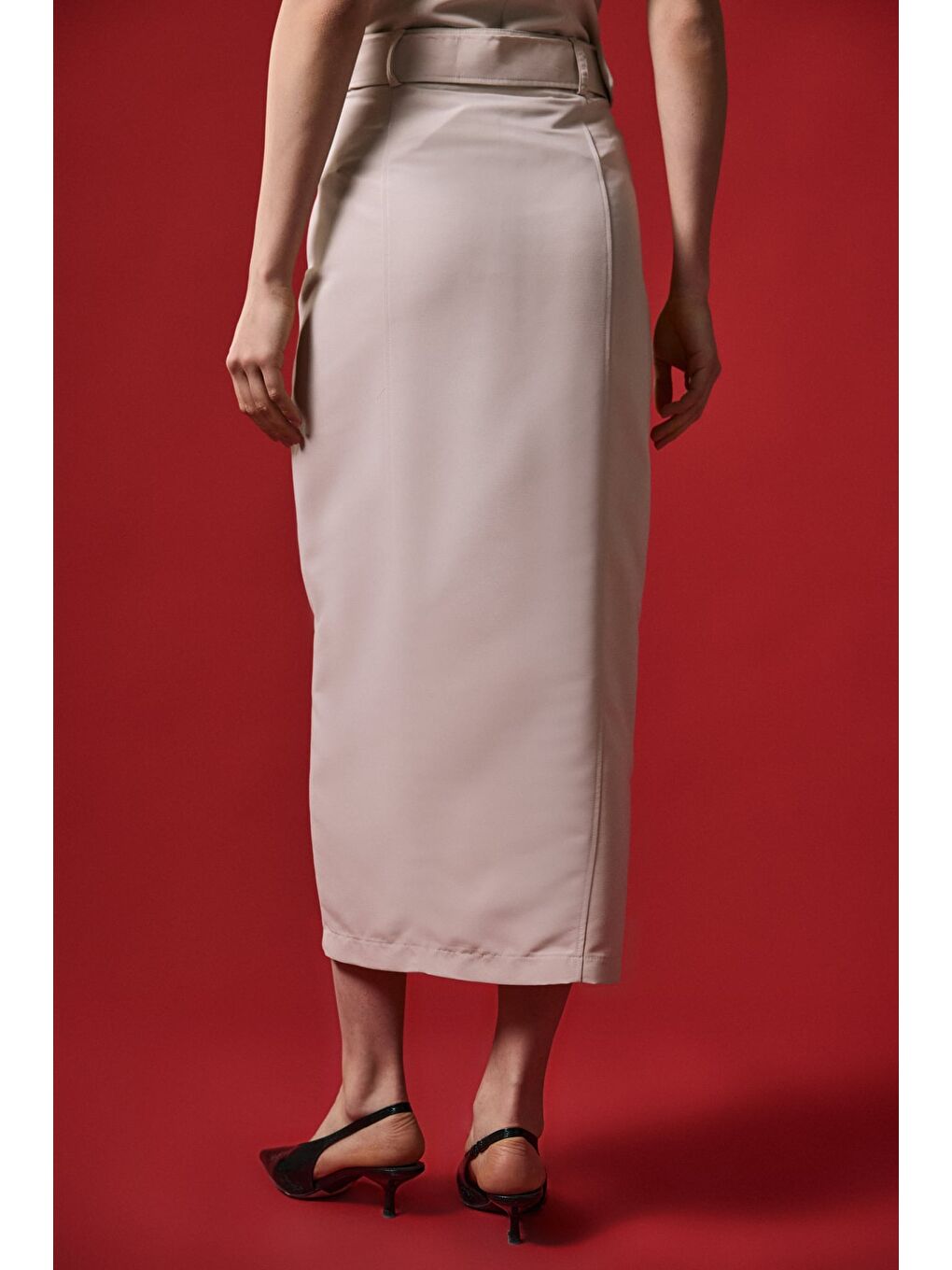 Jessi Yırtmaçlı Etek - Bej-7