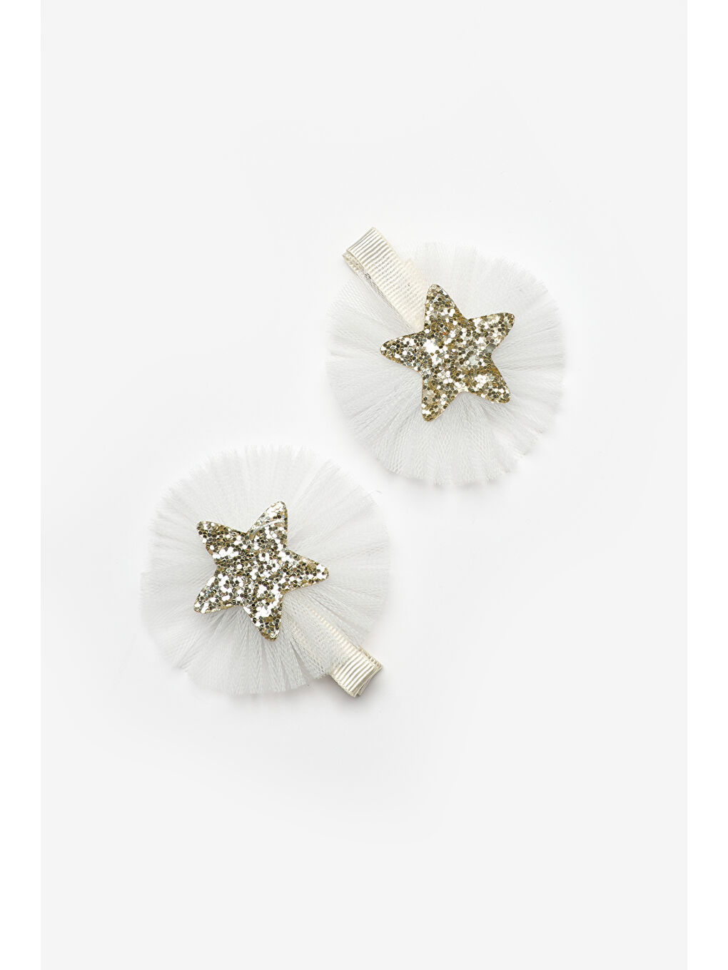 Sarı Altın Tül Detaylı Yıldız Figürlü 2'li Kız Çocuk Klips Toka