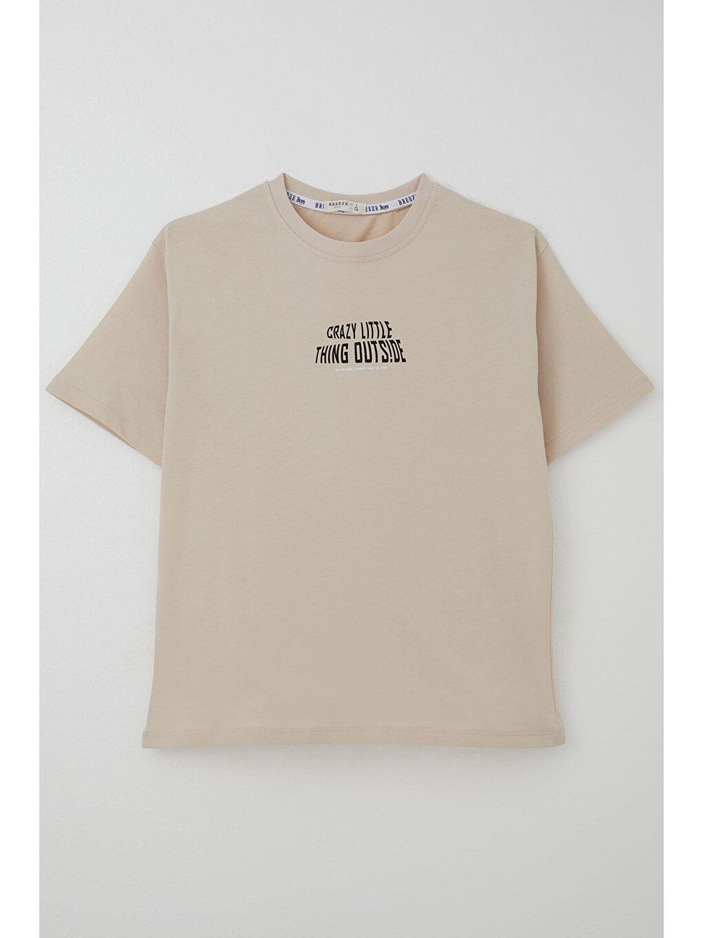Erkek Çocuk Tişört Yazı Baskılı Bej (8-12 Yaş)