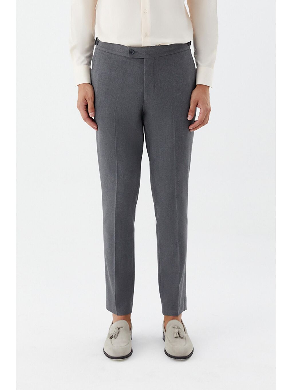 Erkek Antrasit Dar Kesim Slim Fit Normal Bel Chino Düğme Ayarlı Pantolon