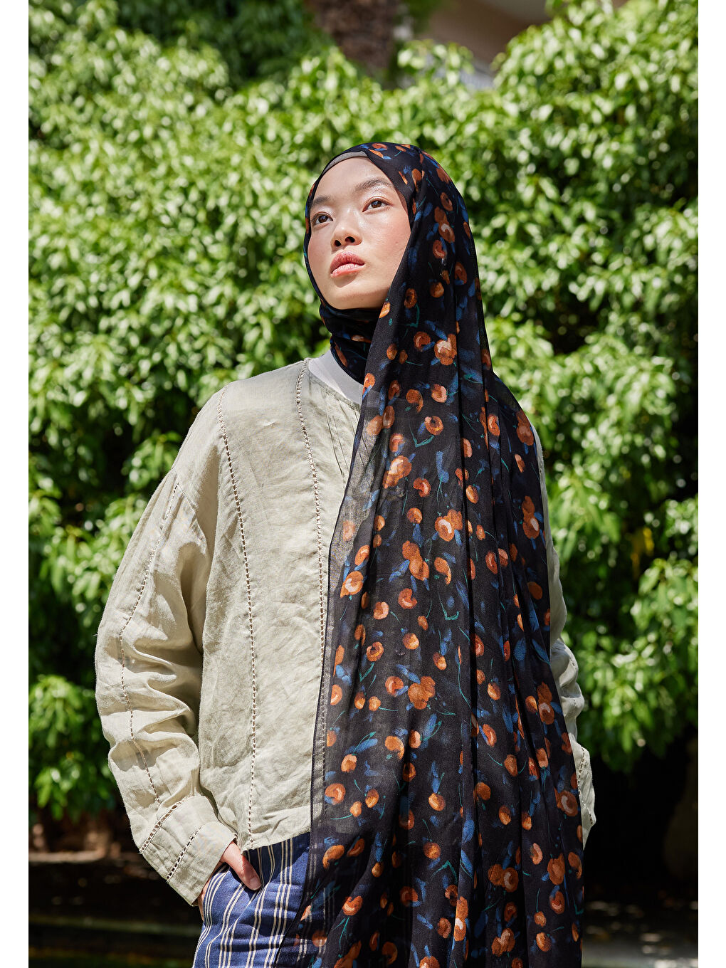 Kahverengi Cherry Desen Rami Şal Kahve