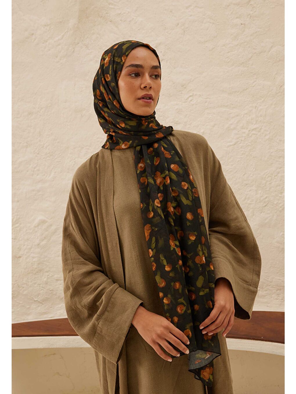 Kahverengi Cherry Desen Rami Şal Kahve-2