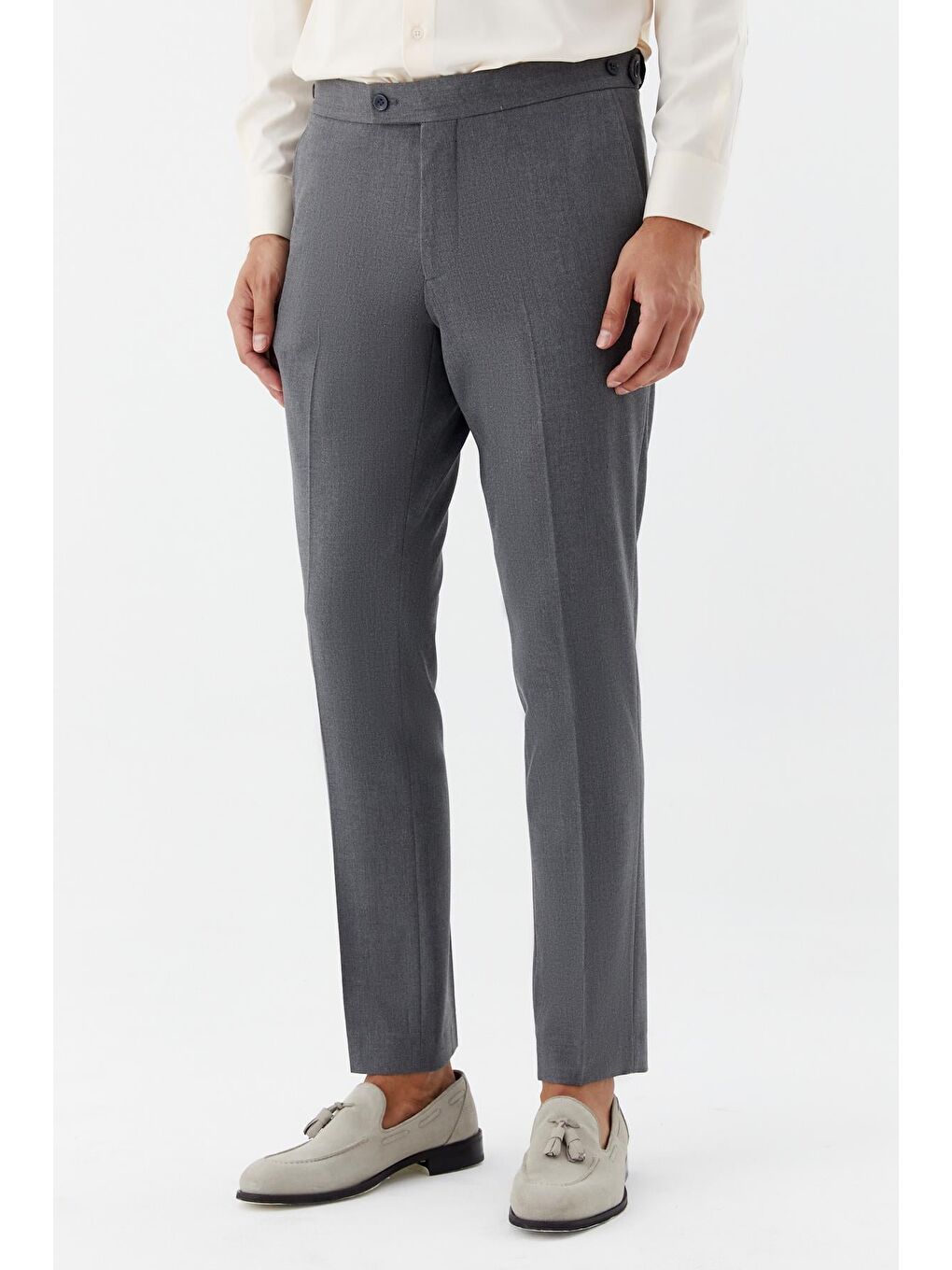 Erkek Antrasit Dar Kesim Slim Fit Normal Bel Chino Düğme Ayarlı Pantolon-2