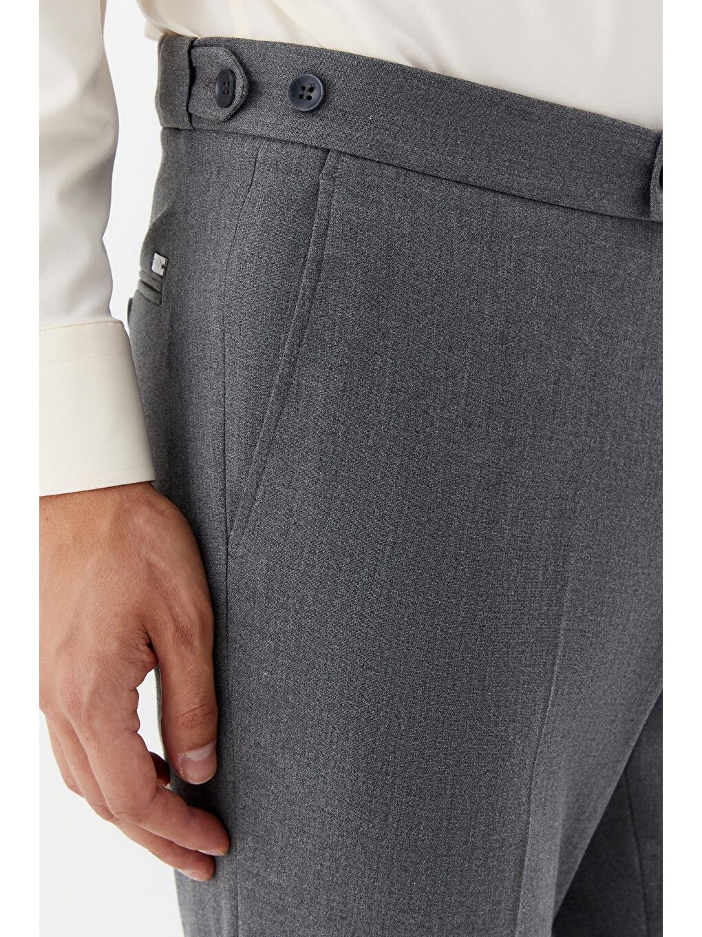 Erkek Antrasit Dar Kesim Slim Fit Normal Bel Chino Düğme Ayarlı Pantolon-3