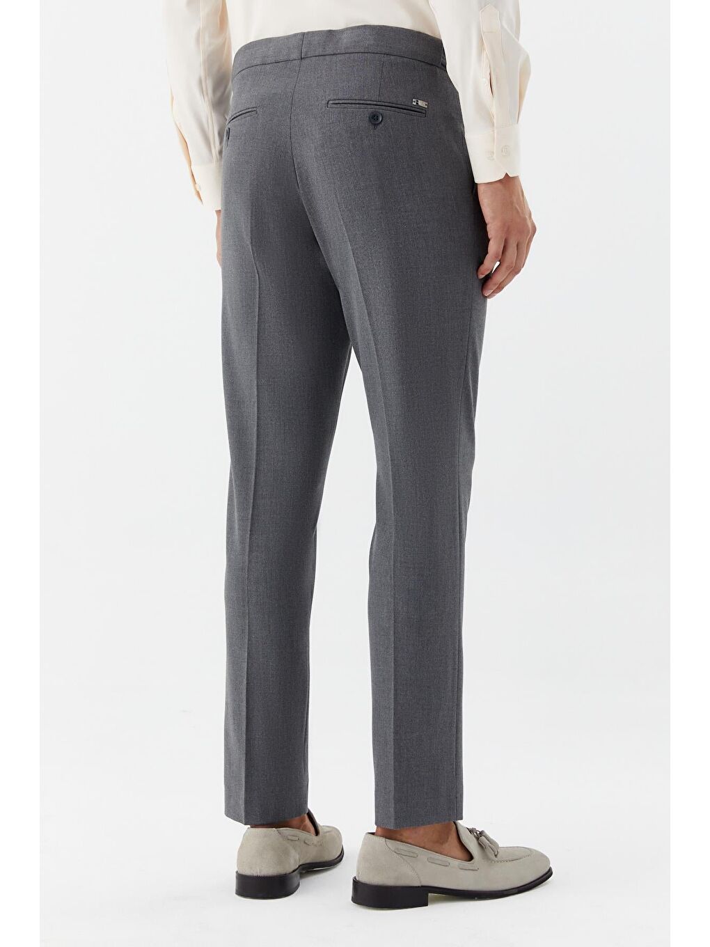 Erkek Antrasit Dar Kesim Slim Fit Normal Bel Chino Düğme Ayarlı Pantolon-4