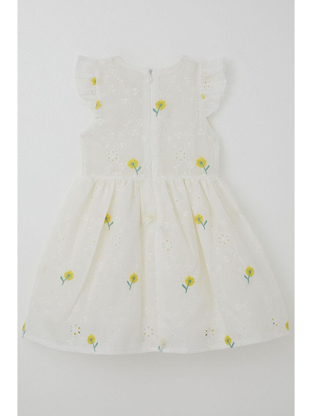 Kız Çocuk Elbise Çiçek Nakışlı Güpür Detaylı Ekru (3-7 Yaş)-1