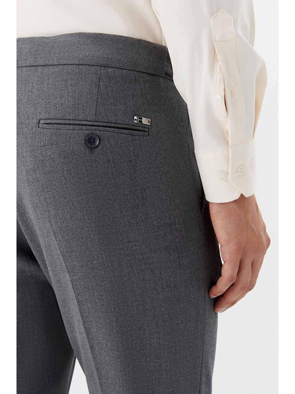 Erkek Antrasit Dar Kesim Slim Fit Normal Bel Chino Düğme Ayarlı Pantolon-5