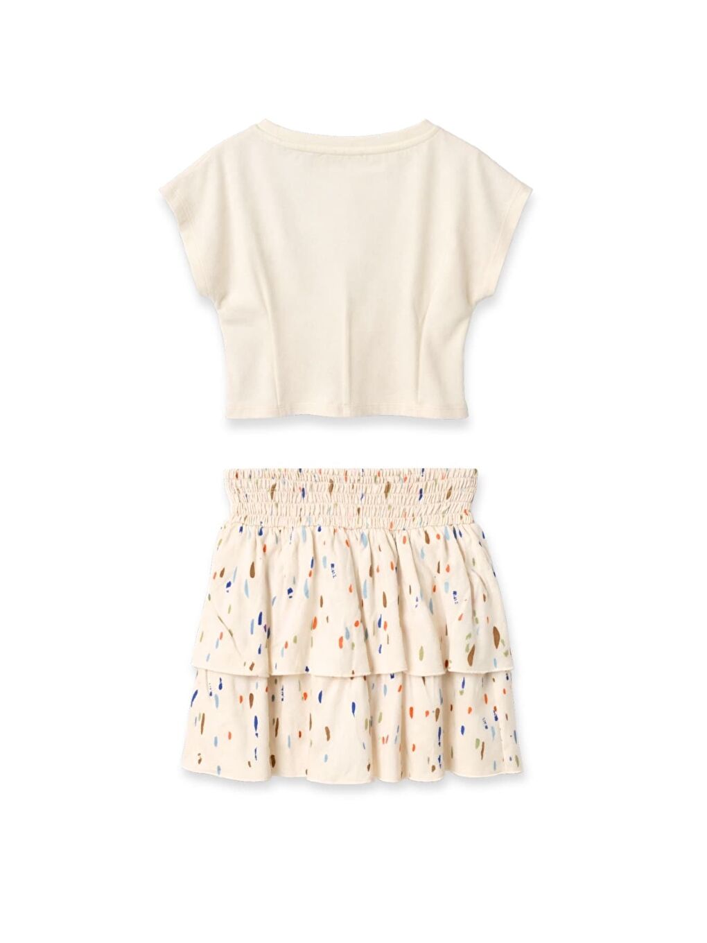 Ekru Kız Çocuk Nakışlı T-Shirt Ve Etek Takım  - Krem-3