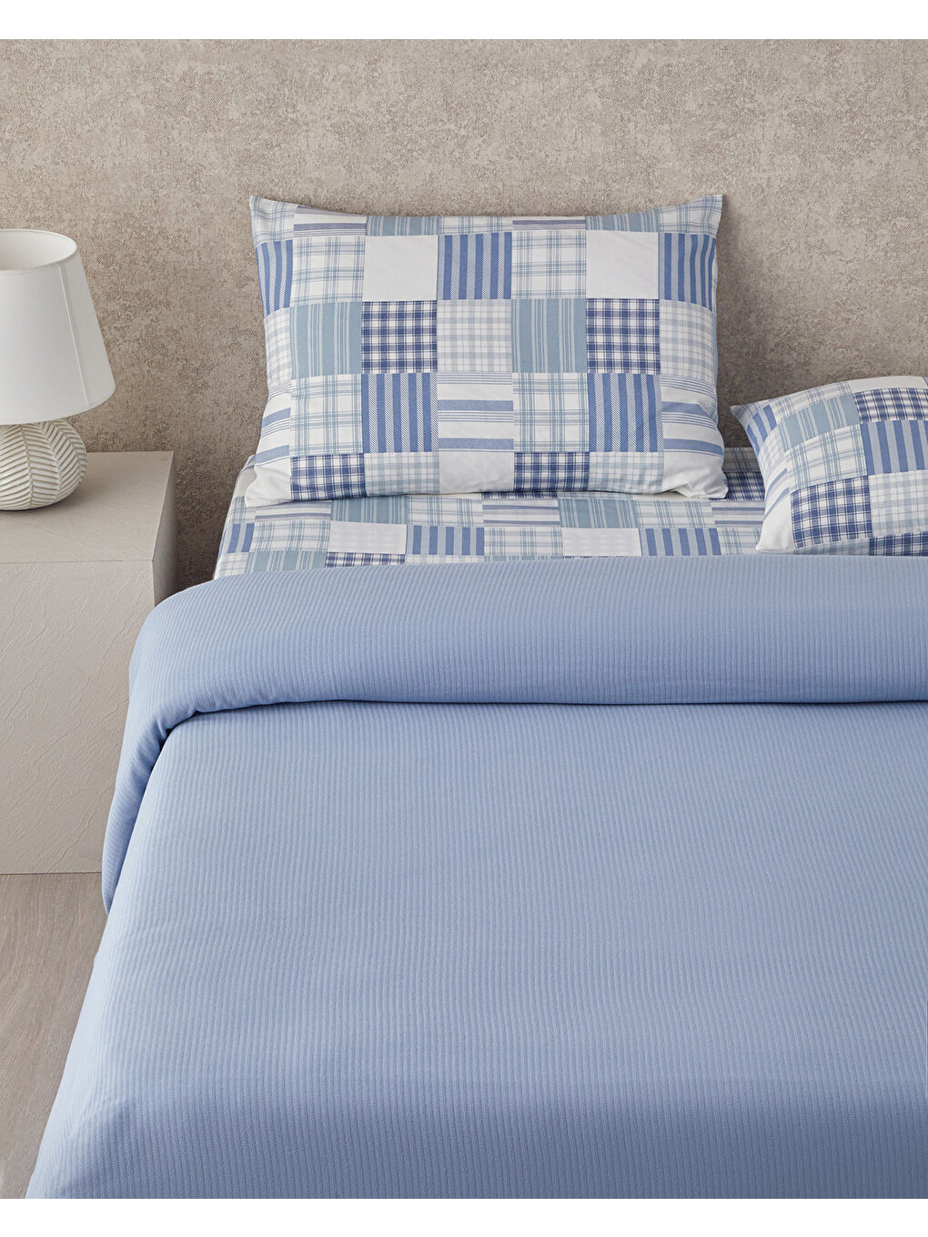 Modern Plaids Soft Tek Kişilik Pike Takımı 150x220 cm Mavi-1