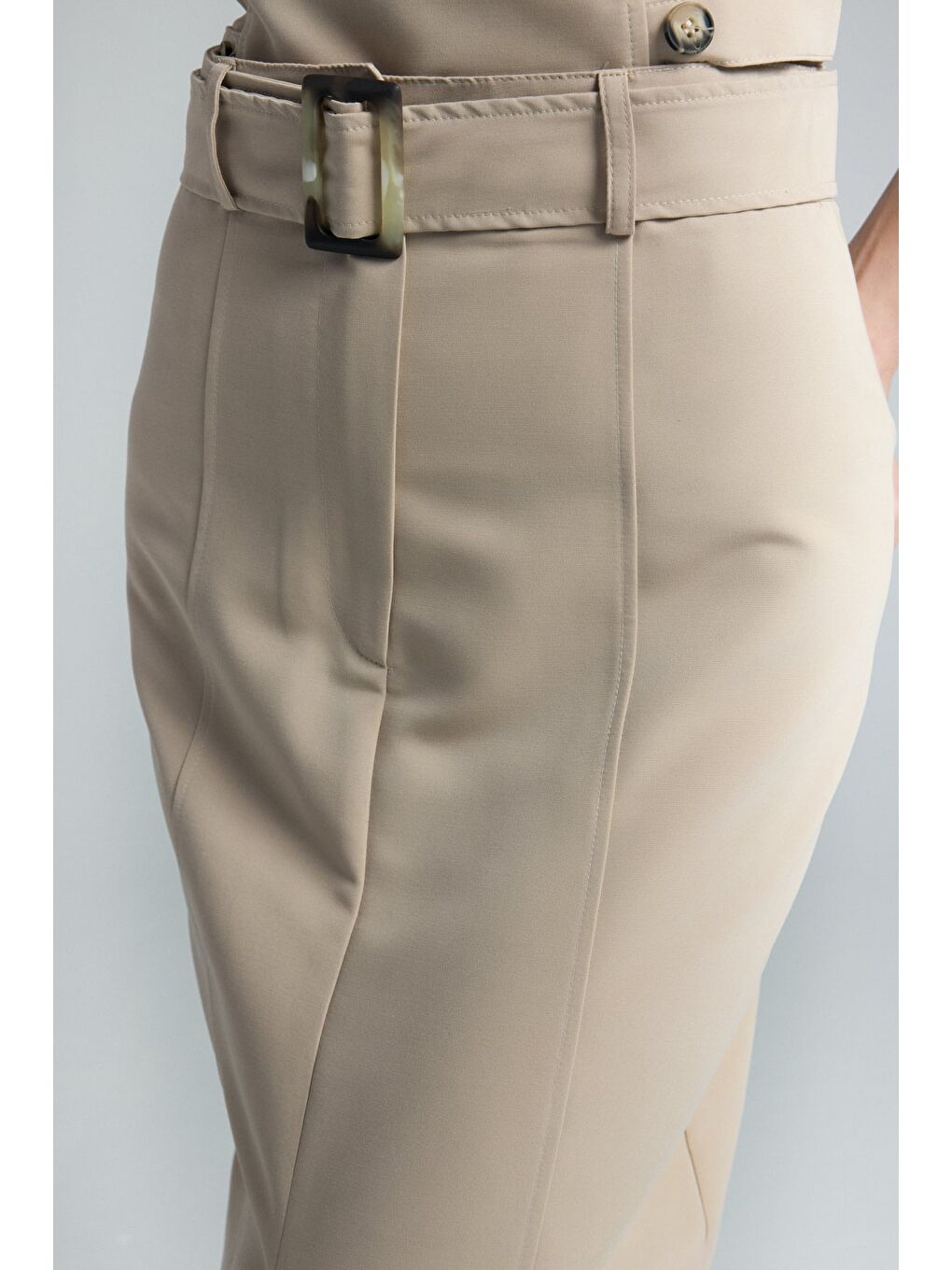 Kahverengi Jessi Yırtmaçlı Etek - Camel-6