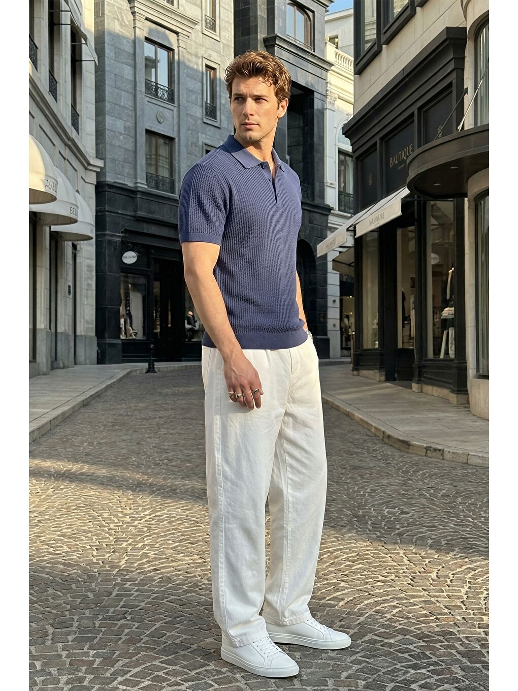 Lacivert Bande Regular Fit Erkek Kısa Kol Triko Polo Yaka Dokulu Tişört-2