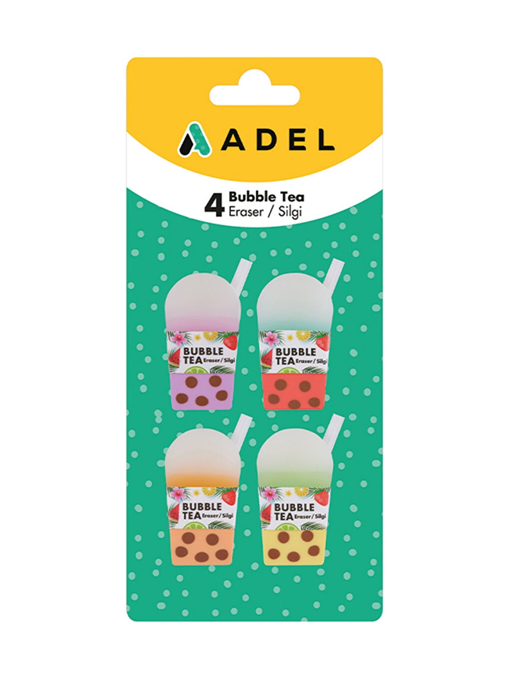 Bubble Tea Silgi 4'lü Set,Toz Bırakmayan,Parçalanmaz,Eğlenceli Tasarım,Blister Ambalaj